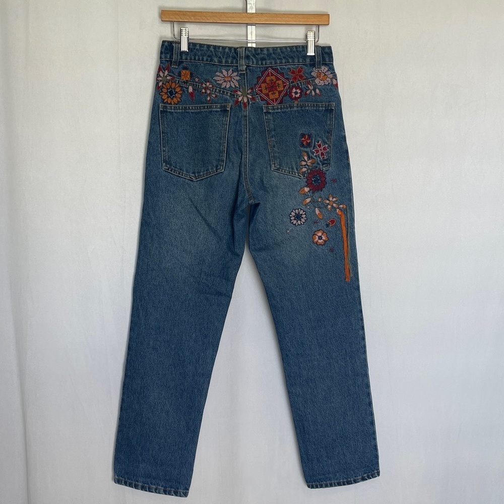 ASOS Floral Embroidered Straight Leg Blue Jeans Sz 26 Ankle High Rise Tassel EUC - Picture 5 of 13